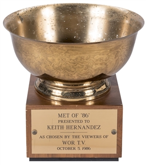 1986 New York Met Of The Year Trophy Presented To Keith Hernandez (Hernandez LOA)